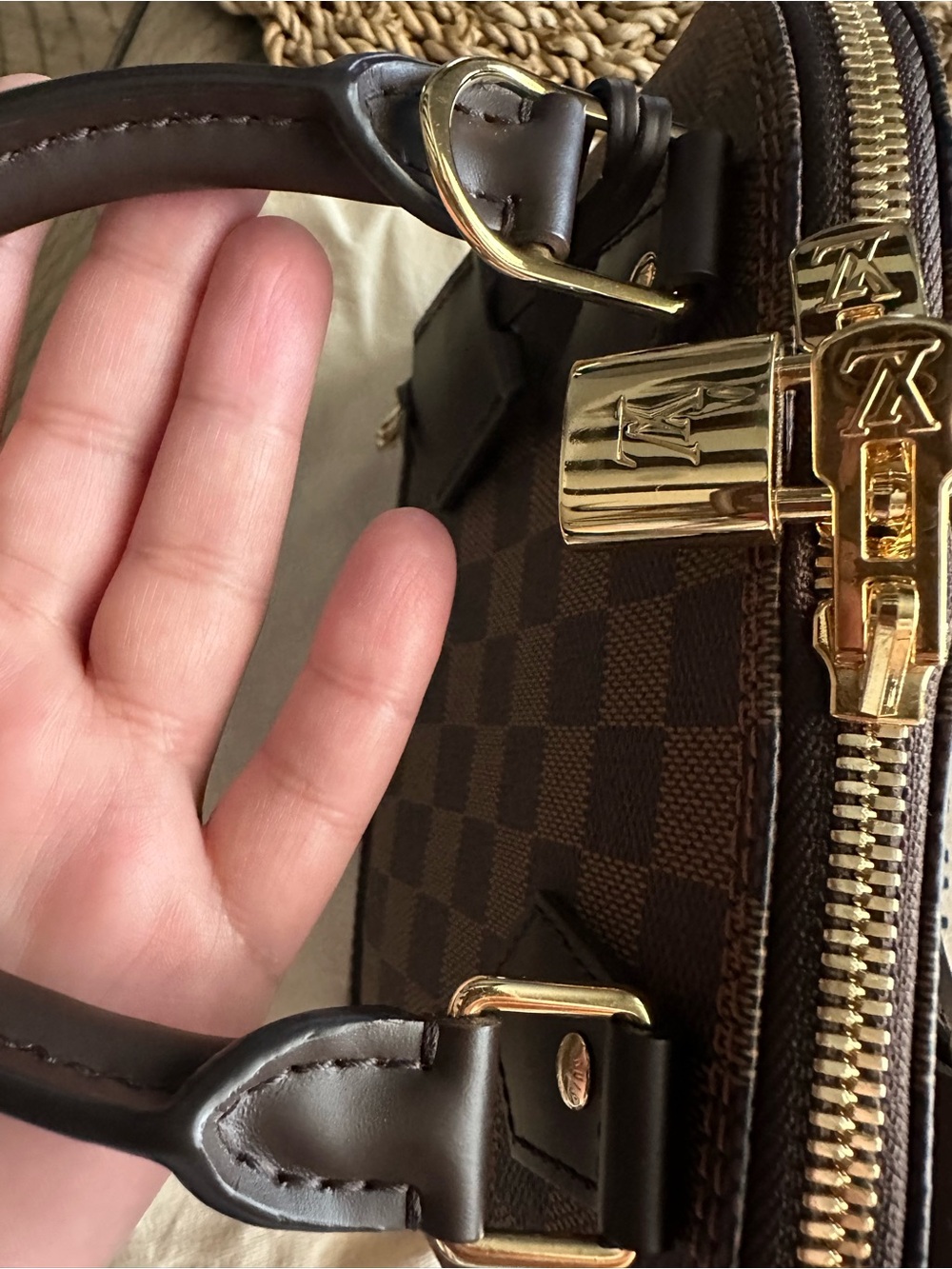 AUTHENTIC Louis Vuitton Damier Ebene Alma BB Satchel in Brown and Dark Brown - Picture 13 of 16
